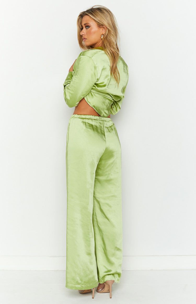 Livia Green Satin Pants sold by Beginning Boutique product image thumbnail 4