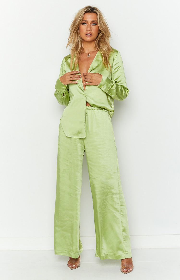 Livia Green Satin Pants sold by Beginning Boutique product image thumbnail 2