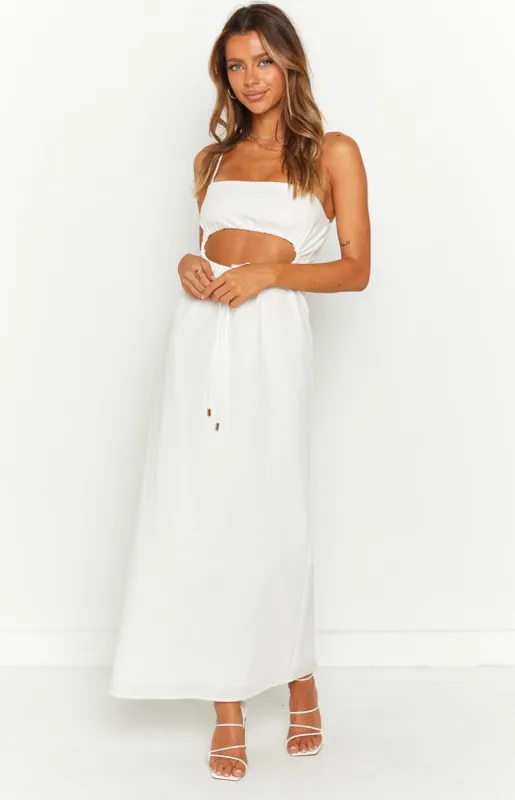 Zoey White Maxi Dress sold by Beginning Boutique