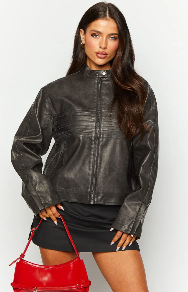 Sam Vintage Black PU Jacket sold by Beginning Boutique product image thumbnail 4