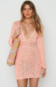 Faye Peach Mini Dress sold by Beginning Boutique