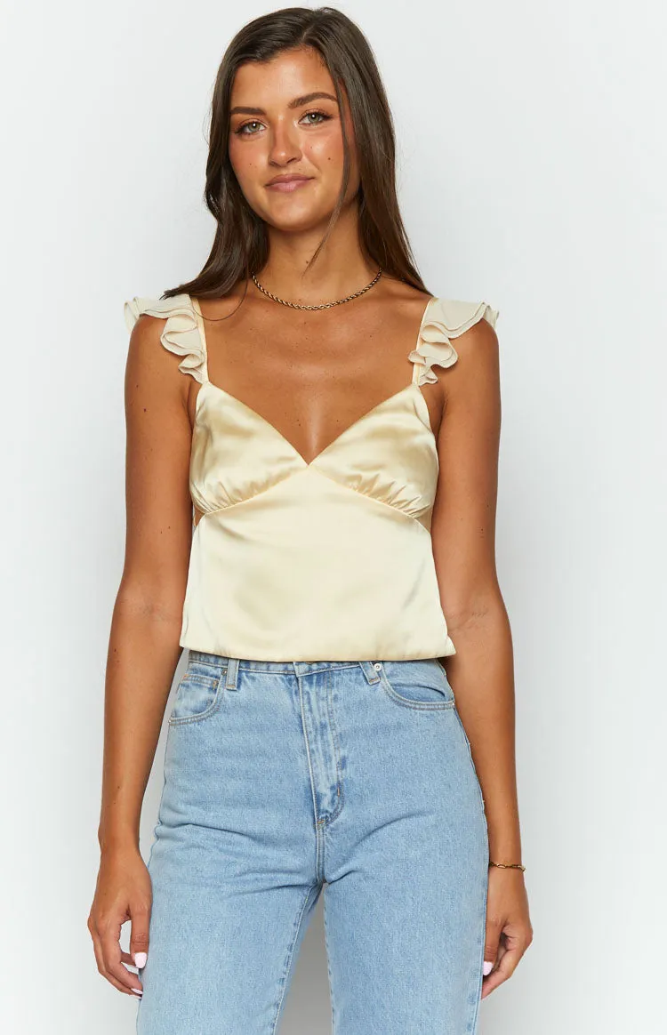 Golden Glow Yellow Satin Crop Top sold by Beginning Boutique product image thumbnail 3