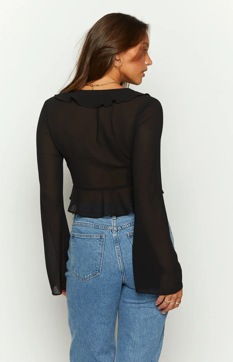 Kazan Black Frill Long Sleeve Top sold by Beginning Boutique product image thumbnail 5