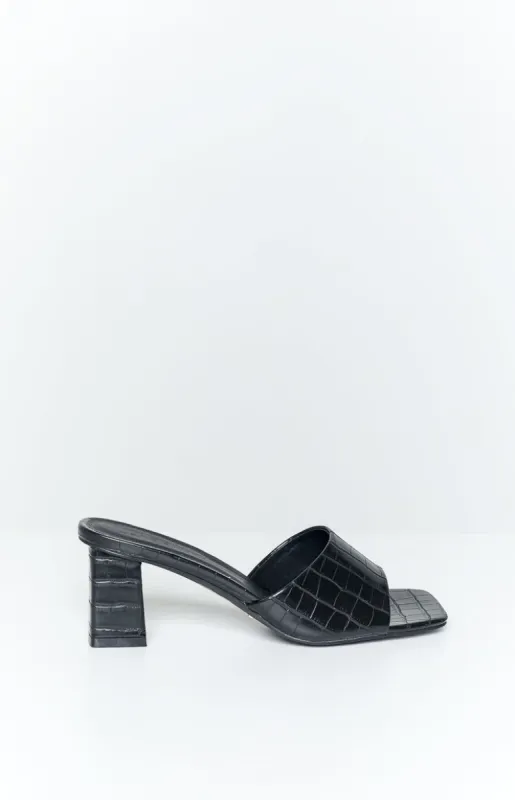 Billini Ulani Black Croc Mules sold by Beginning Boutique