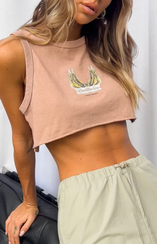 Thrills Wind Beneath Cork Super Crop Tank sold by Beginning Boutique