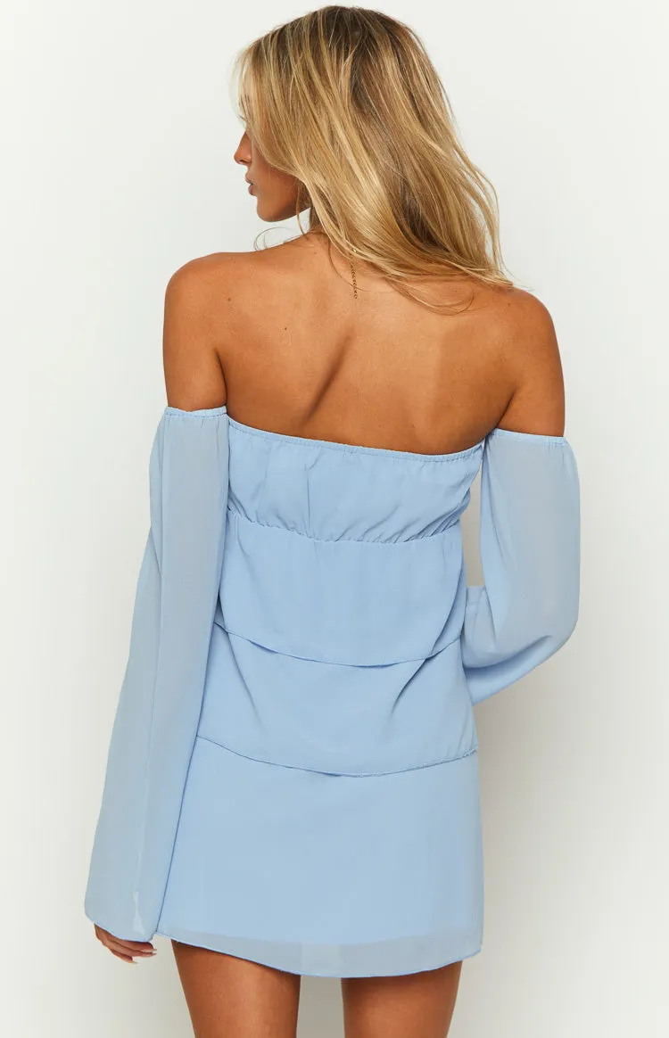 Cindee Blue Off Shoulder Mini Dress sold by Beginning Boutique product image thumbnail 5