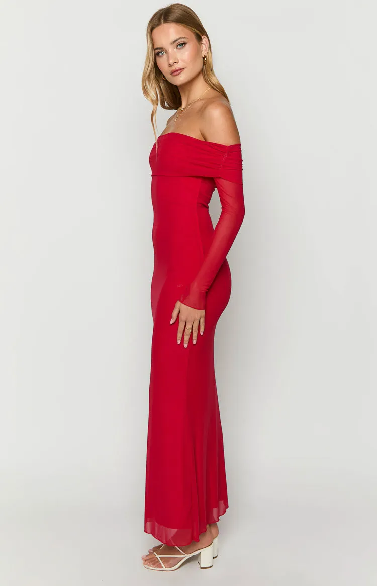 Coraline Red Long Sleeve Maxi Dress sold by Beginning Boutique product image thumbnail 4