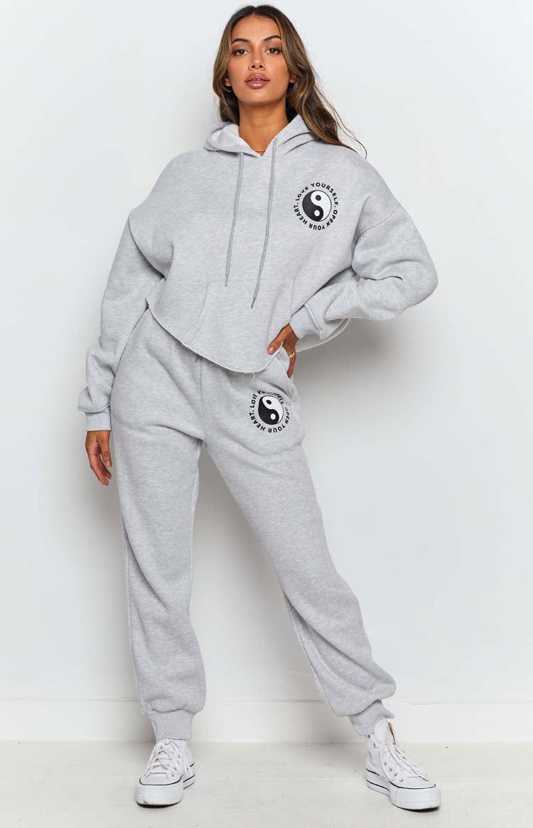 Yin Yang Track Pants Grey Marle sold by Beginning Boutique