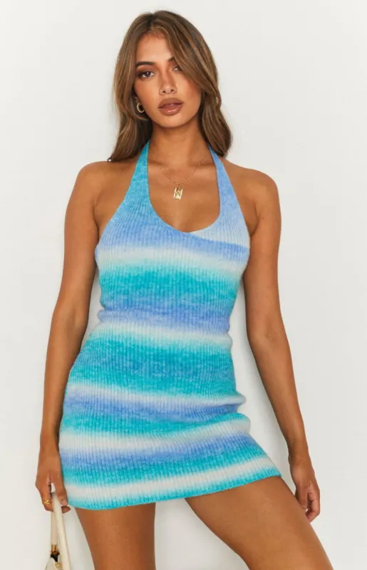 Rylie Spacedye Halter Dress Blue sold by Beginning Boutique
