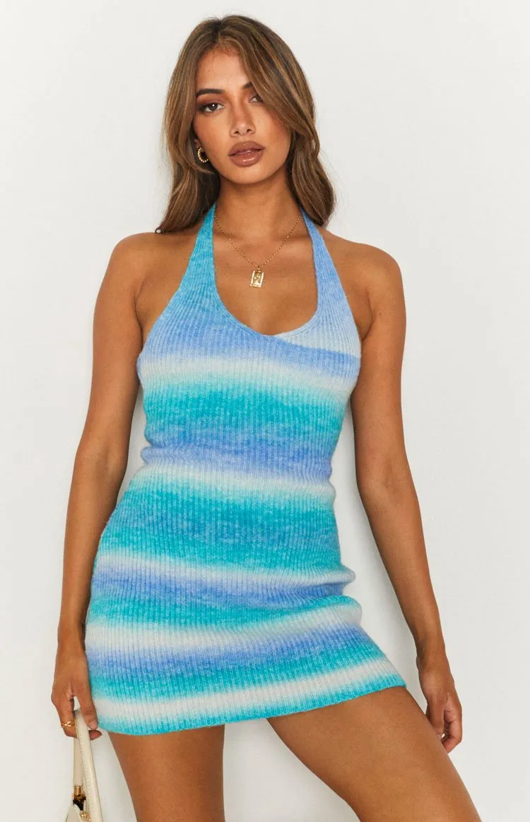 Rylie Spacedye Halter Dress Blue sold by Beginning Boutique