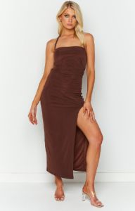 Khalo Brown Halter Formal Maxi Dress sold by Beginning Boutique