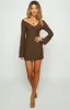 Blame Me Brown Mesh Long Sleeve Mini Dress sold by Beginning Boutique
