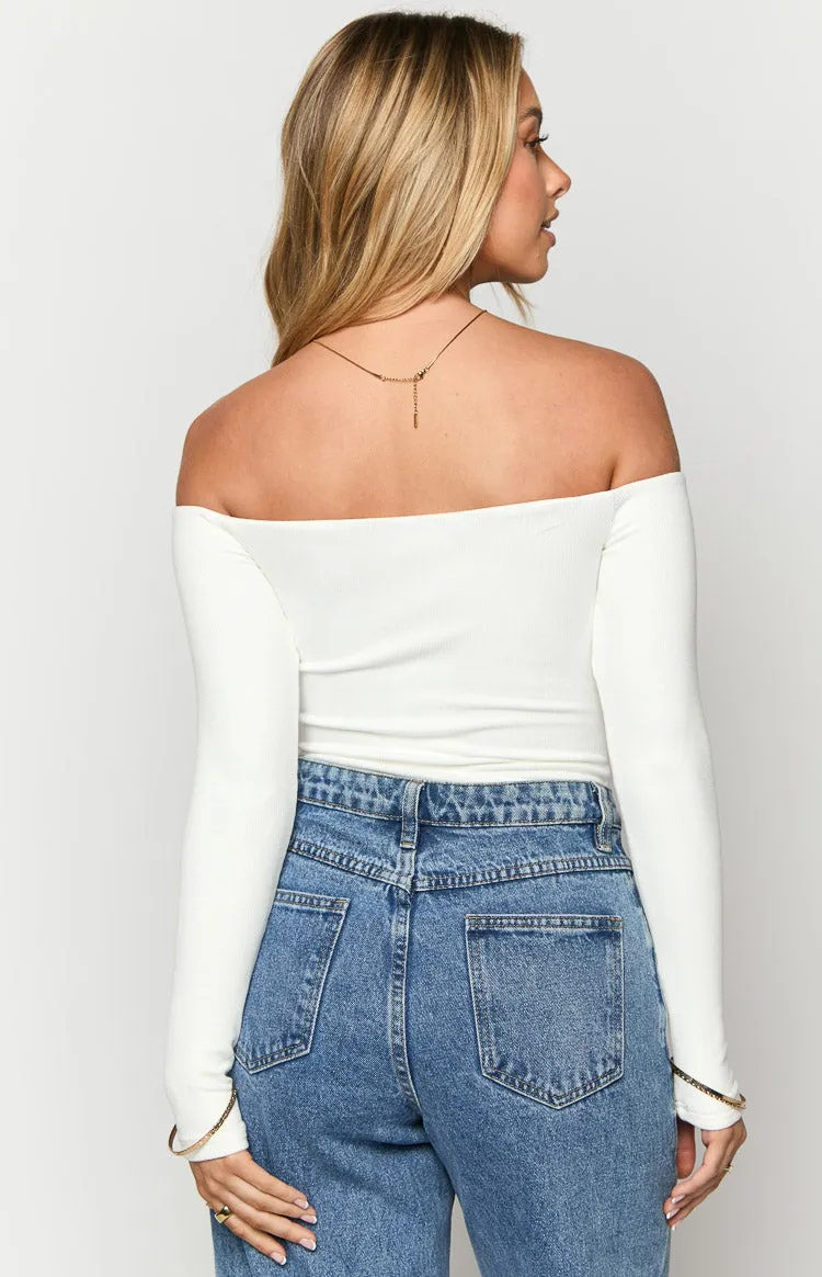 Intan White Off the Shoulder Bodysuit sold by Beginning Boutique product image thumbnail 4