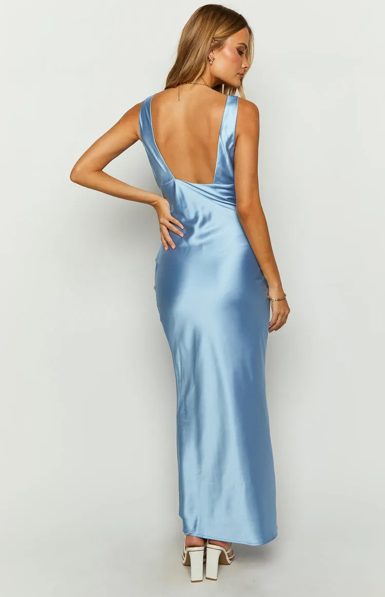 Attina Blue Satin Maxi Dress sold by Beginning Boutique product image thumbnail 5