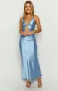 Attina Blue Satin Maxi Dress sold by Beginning Boutique
