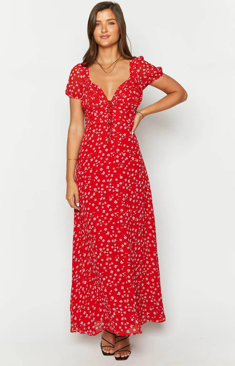 Ayla Red Floral Short Sleeve Maxi Dress sold by Beginning Boutique product image thumbnail 3