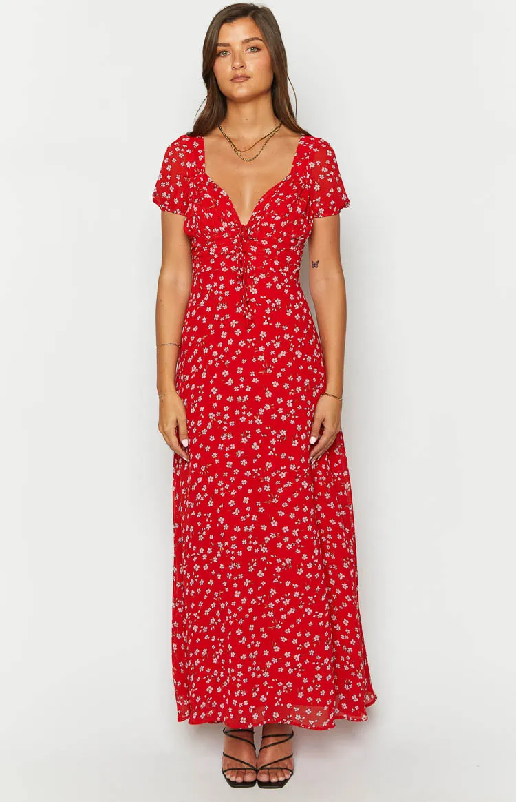 Ayla Red Floral Short Sleeve Maxi Dress sold by Beginning Boutique product image thumbnail 2