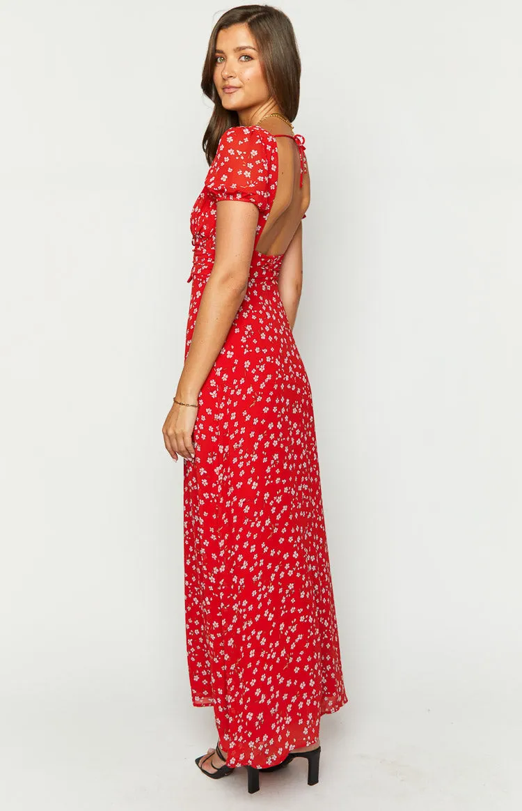 Ayla Red Floral Short Sleeve Maxi Dress sold by Beginning Boutique product image thumbnail 5
