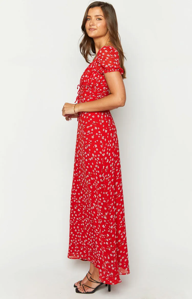 Ayla Red Floral Short Sleeve Maxi Dress sold by Beginning Boutique product image thumbnail 4