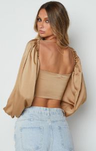 Arianna Blouson Top Brown sold by Beginning Boutique