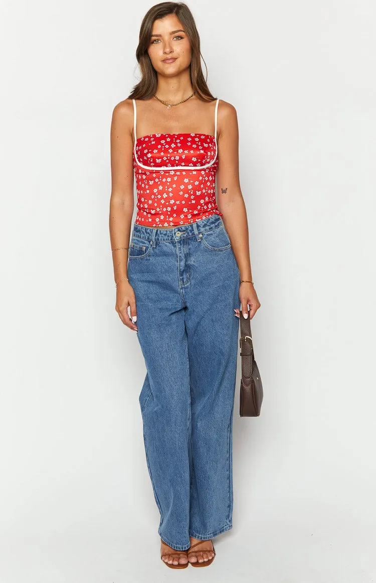 Tamra Red Floral Low Back Top sold by Beginning Boutique product image thumbnail 3