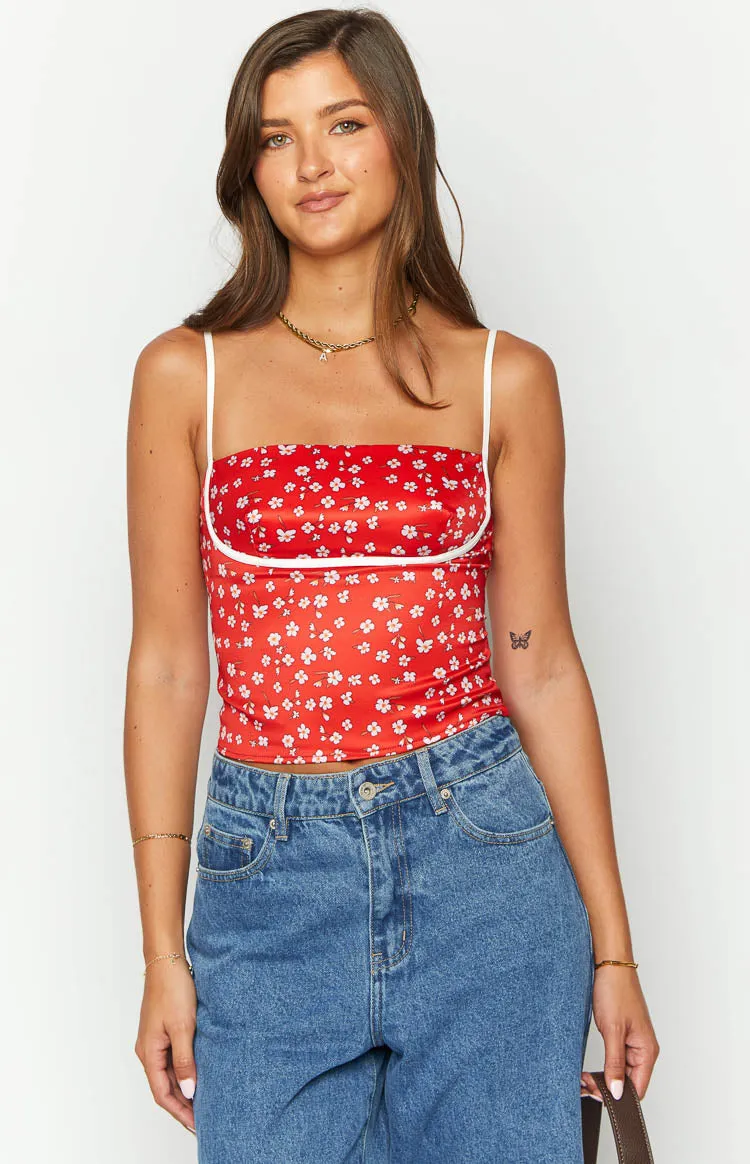 Tamra Red Floral Low Back Top sold by Beginning Boutique product image thumbnail 2