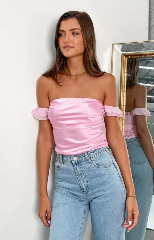 Silvia Pink Satin Crop Top sold by Beginning Boutique