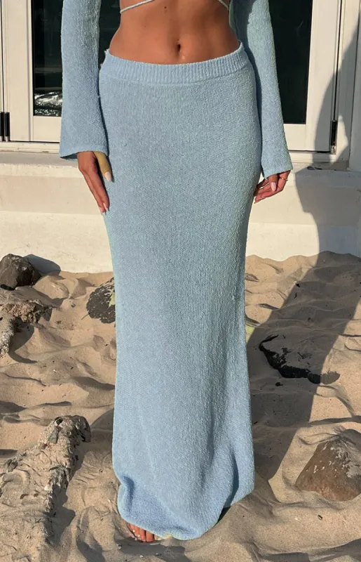 Laila Blue Knit Maxi Skirt sold by Beginning Boutique