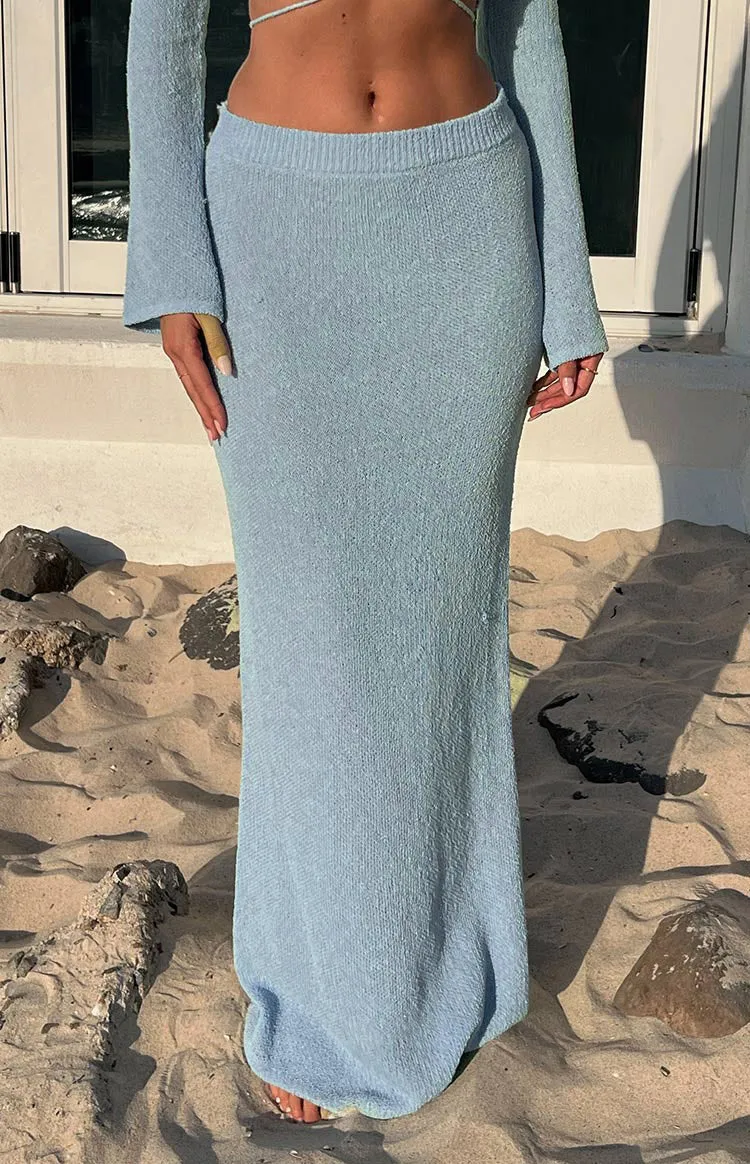 Laila Blue Knit Maxi Skirt sold by Beginning Boutique