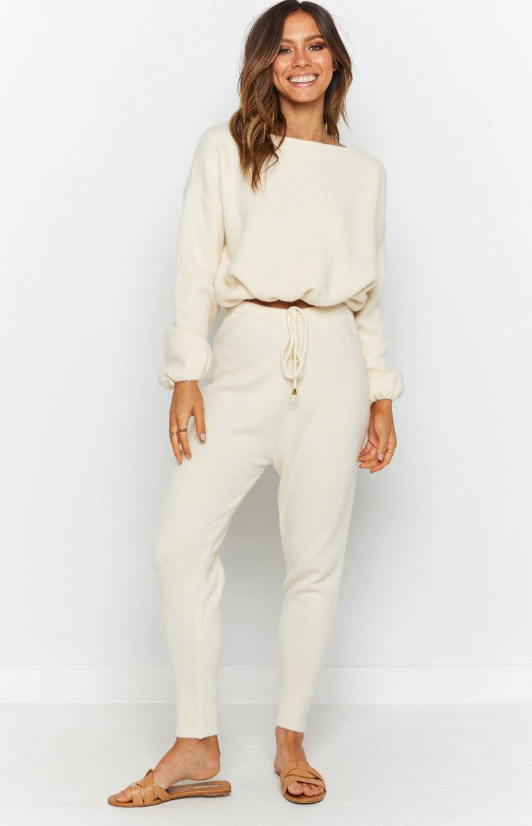 Home Girl Knit Track Pants Cream sold by Beginning Boutique product image thumbnail 4