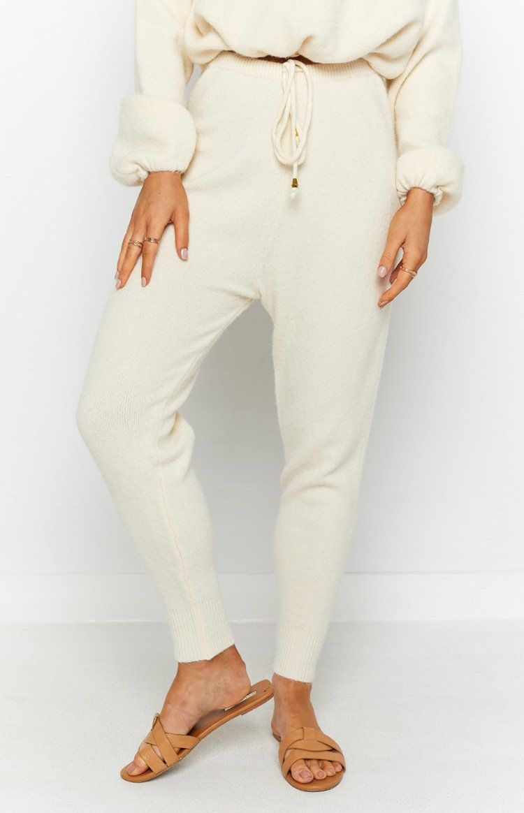 Home Girl Knit Track Pants Cream sold by Beginning Boutique product image thumbnail 5