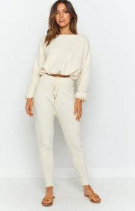 Home Girl Knit Track Pants Cream sold by Beginning Boutique