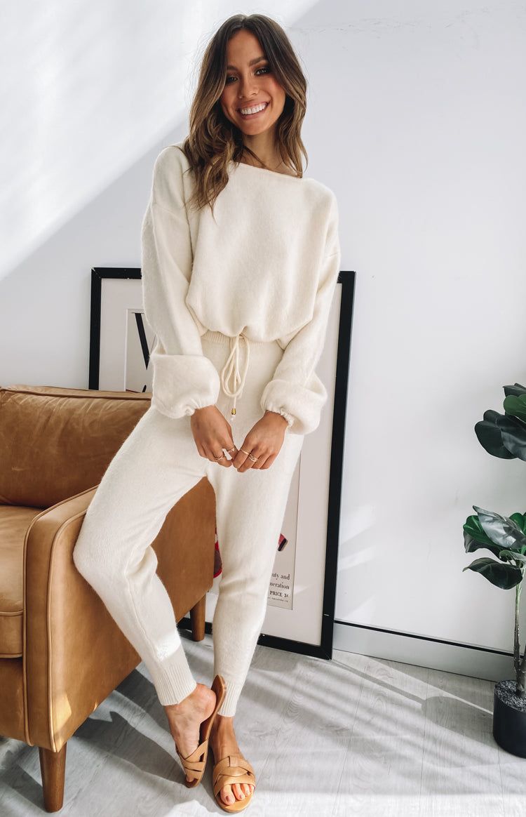 Home Girl Knit Track Pants Cream sold by Beginning Boutique product image thumbnail 3