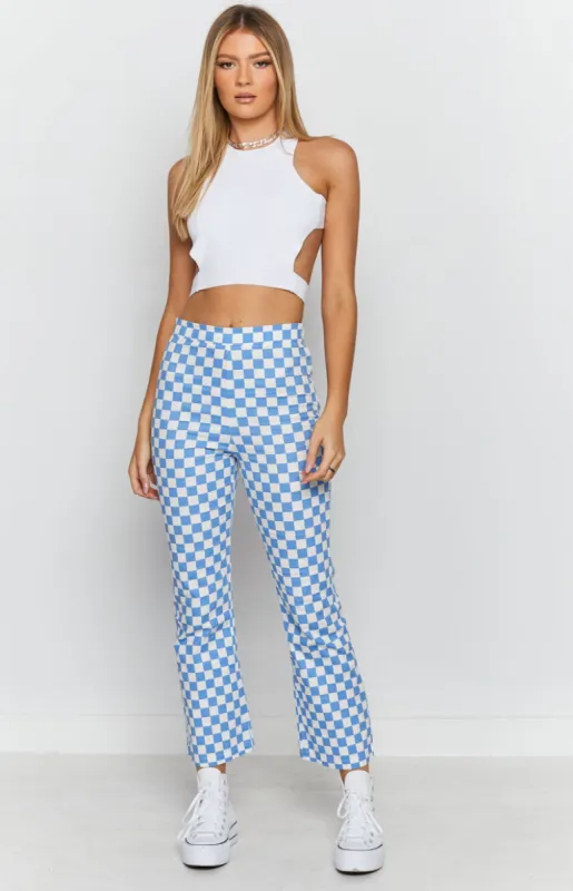 Lorelai Check Pant Blue sold by Beginning Boutique