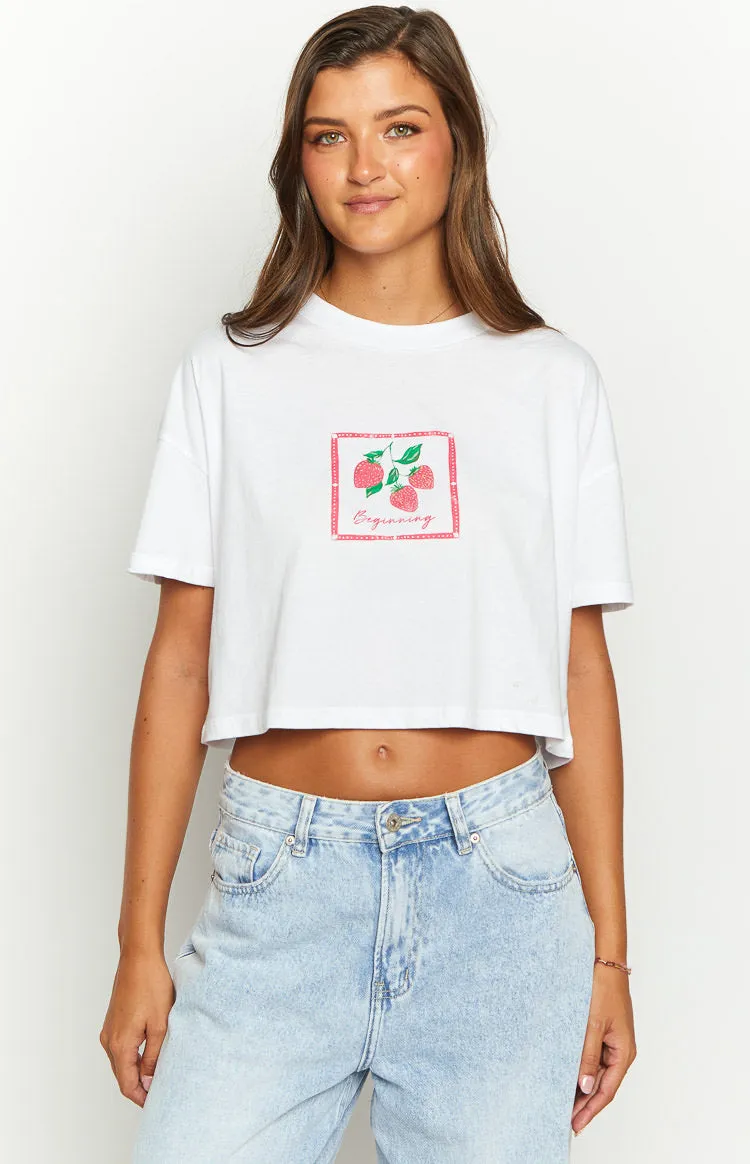 Strawberry Jewel White Cropped Tee sold by Beginning Boutique product image thumbnail 3