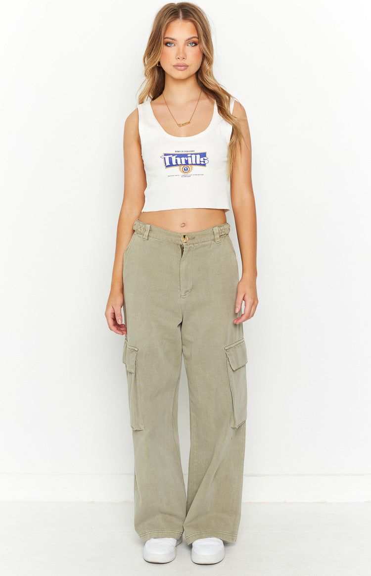 Thrills King Of Thrills Dirty White Crop Rib Singlet sold by Beginning Boutique product image thumbnail 2