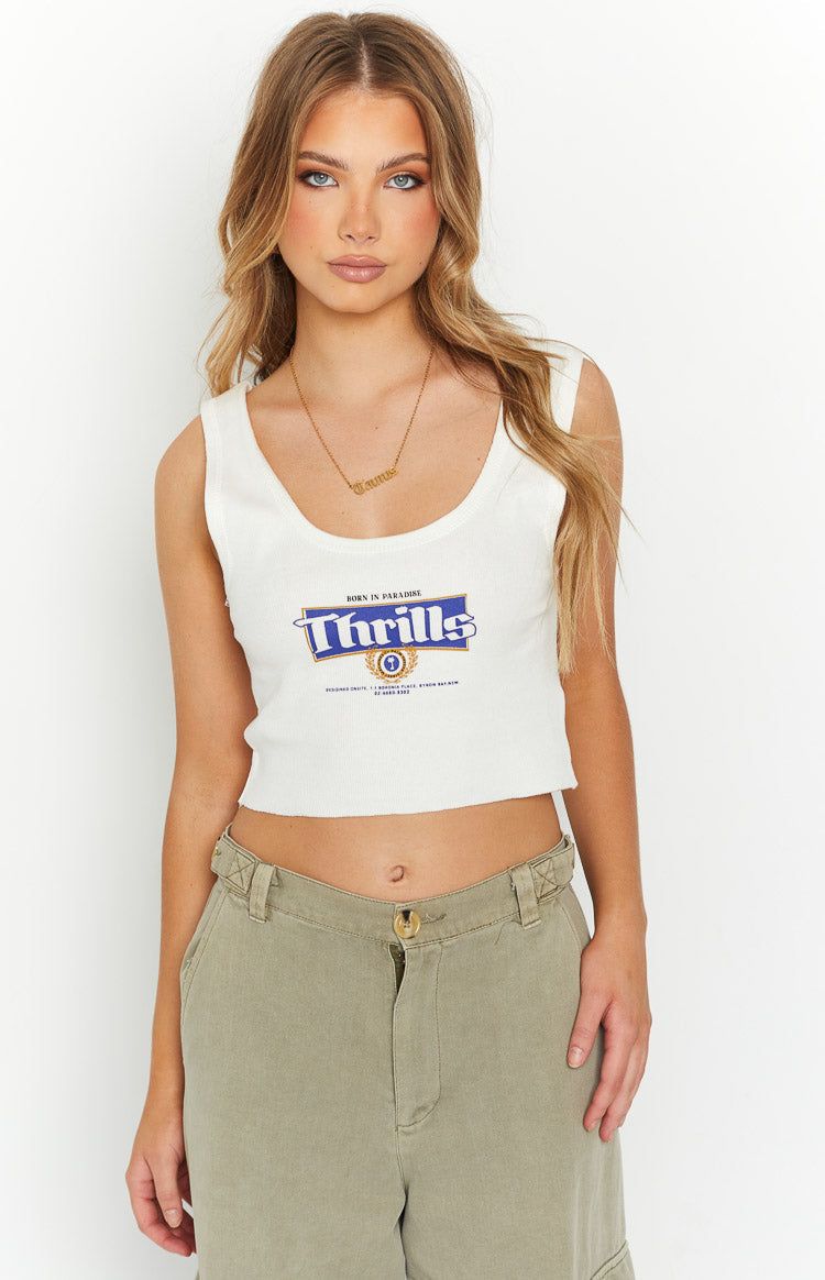Thrills King Of Thrills Dirty White Crop Rib Singlet sold by Beginning Boutique product image thumbnail 3