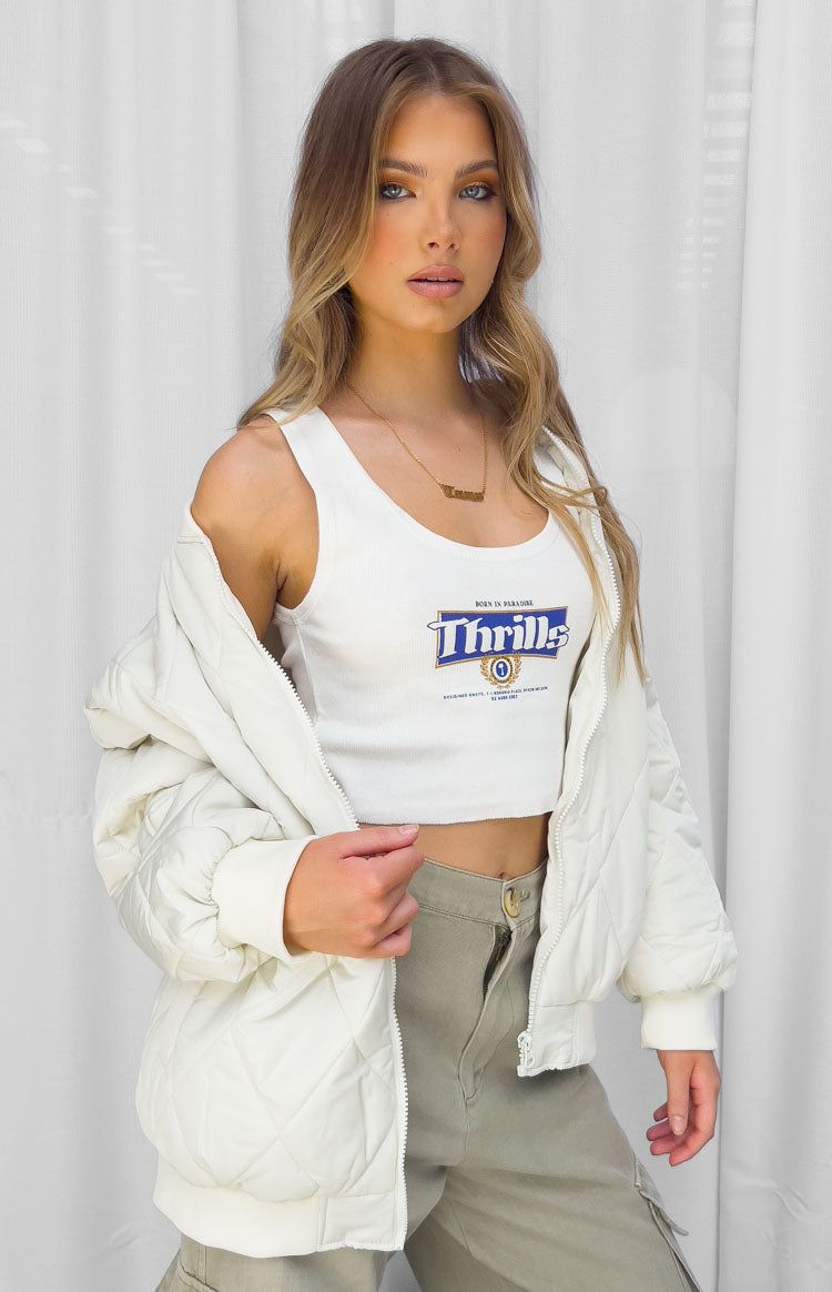 Thrills King Of Thrills Dirty White Crop Rib Singlet sold by Beginning Boutique