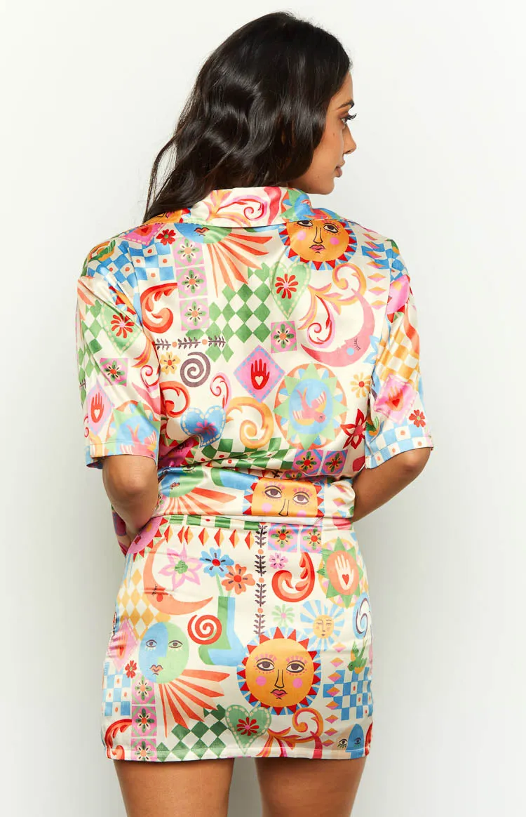 Resort Summer Print Satin Mini Skirt sold by Beginning Boutique product image thumbnail 5