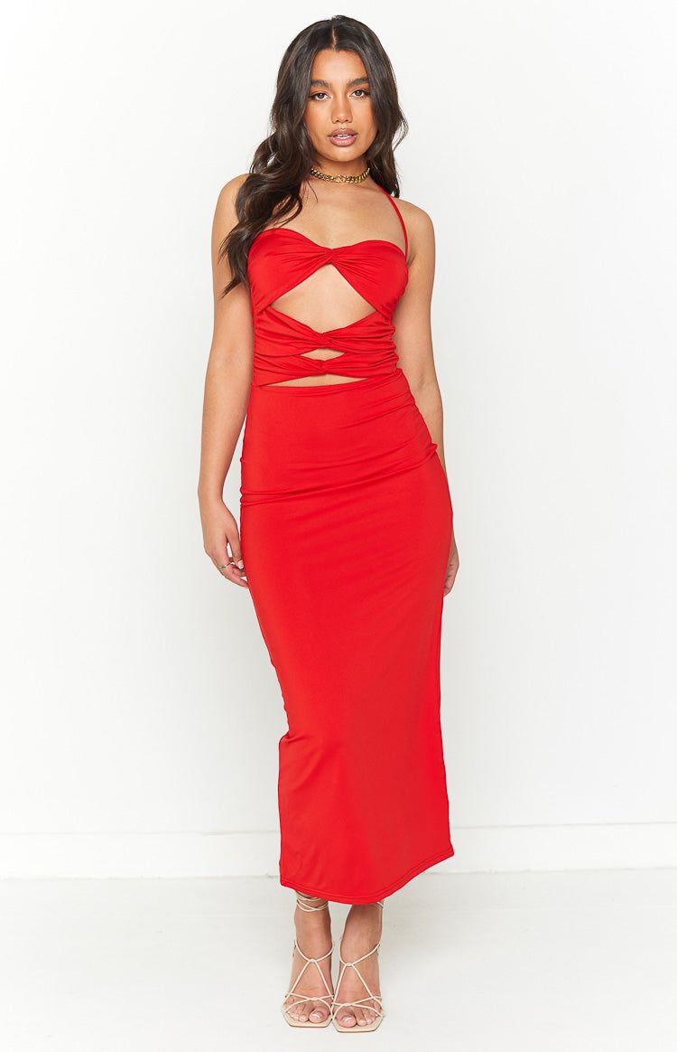 Harpur Red Cut Out Midi Dress sold by Beginning Boutique product image thumbnail 4