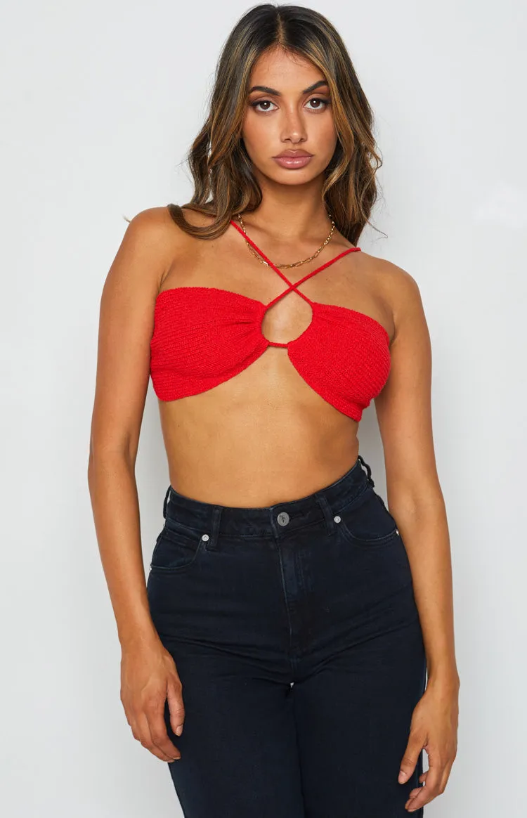 Seoul Red Halter Crop Top sold by Beginning Boutique