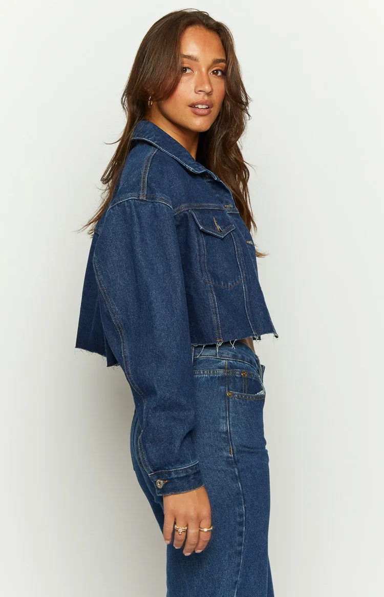 Helena Dark Wash Denim Cropped Jacket sold by Beginning Boutique product image thumbnail 4