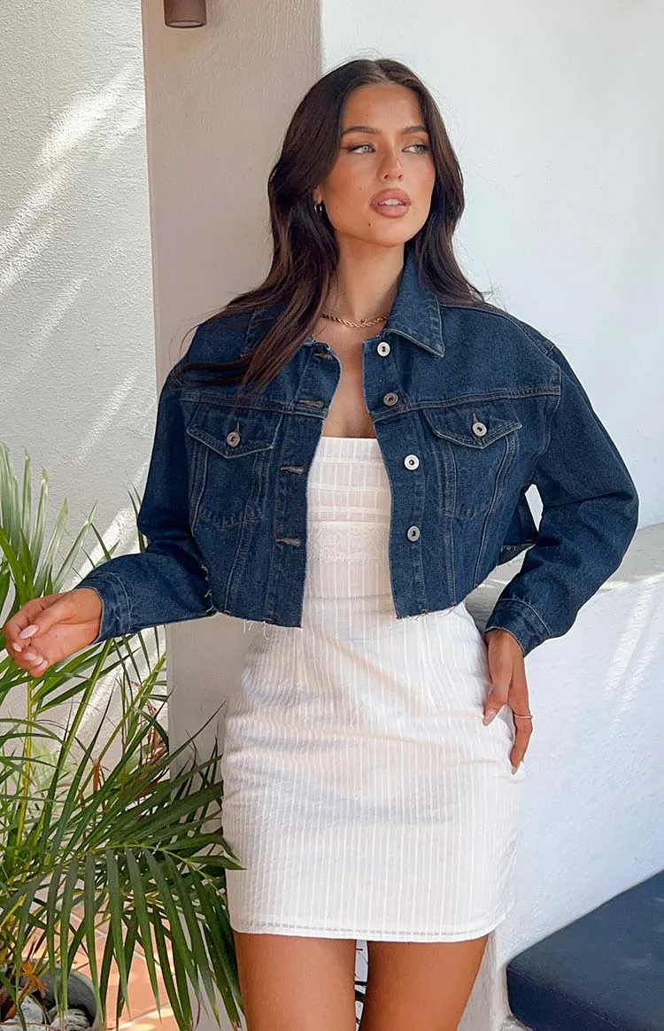 Helena Dark Wash Denim Cropped Jacket sold by Beginning Boutique