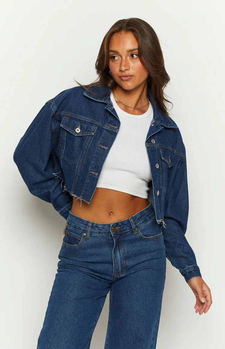 Helena Dark Wash Denim Cropped Jacket sold by Beginning Boutique product image thumbnail 2