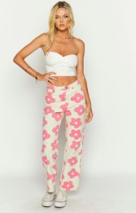 Mae White Floral Jeans sold by Beginning Boutique