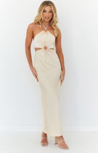 Paras Champagne Maxi Dress sold by Beginning Boutique
