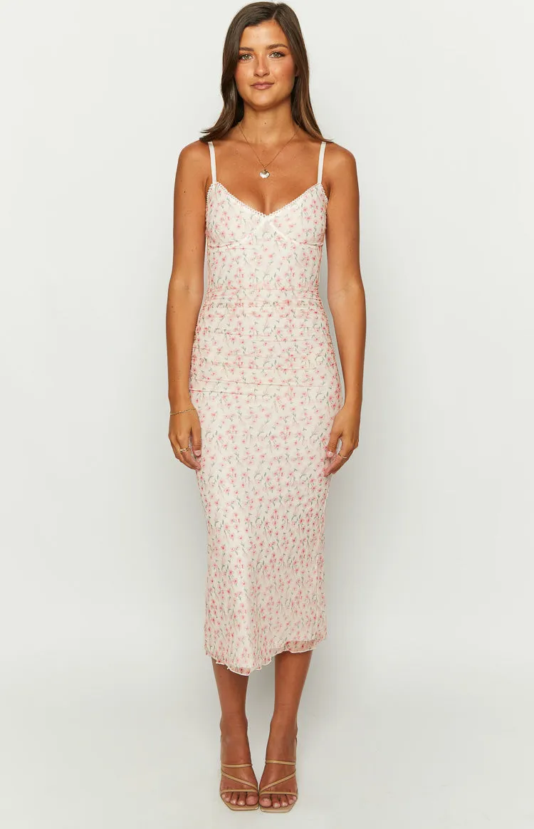 Capri Pink Floral Mesh Midi Dress sold by Beginning Boutique product image thumbnail 2