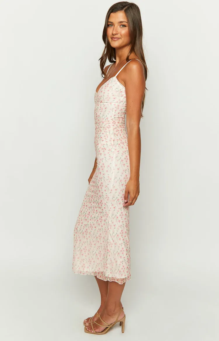 Capri Pink Floral Mesh Midi Dress sold by Beginning Boutique product image thumbnail 4