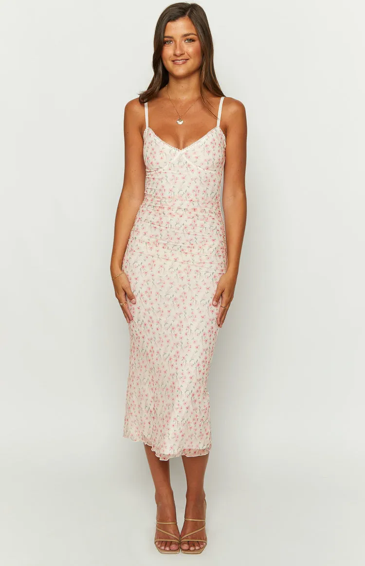 Capri Pink Floral Mesh Midi Dress sold by Beginning Boutique product image thumbnail 3