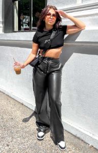 Kelsy Black Lace Up PU Pants sold by Beginning Boutique